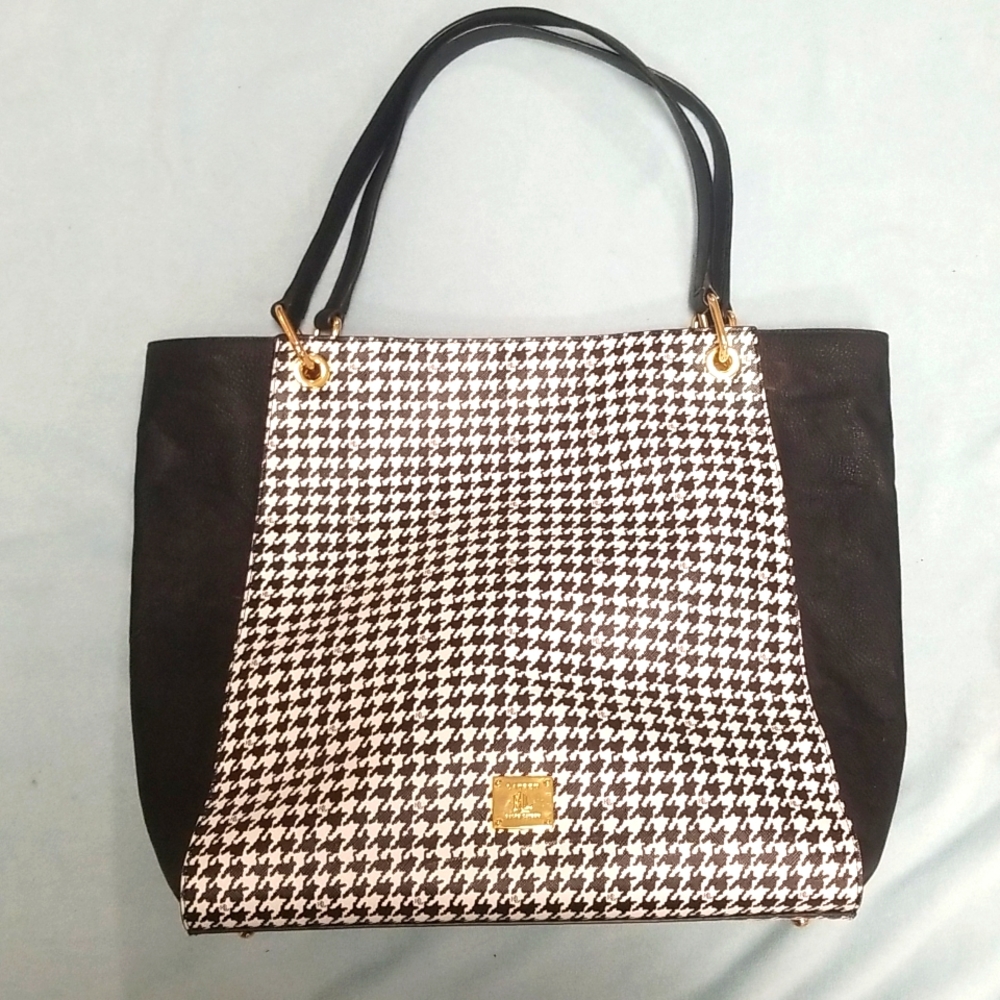 Ralph Lauren Black Houndstooth large bag tote Like new